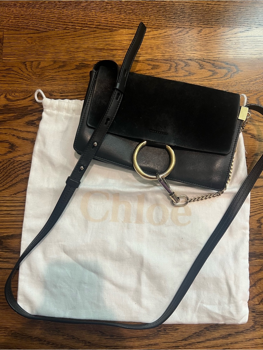 GUC Chloe Black Small Faye Suede Shoulder/Crossbody Bag with Metal Accents